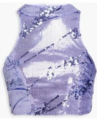 ROTATE BIRGER CHRISTENSEN - Cropped Sequined Stretch-mesh Top - Lyst
