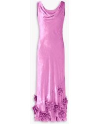Saloni - Asher Floral-Appliquéd Draped Velvet Maxi Dress - Lyst