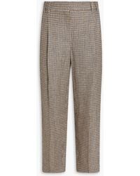 Brunello Cucinelli - Cropped Metallic Houndstooth Linen-blend Tapered Pants - Lyst