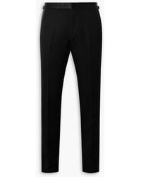 Tom Ford - Straight-Leg Pleated Satin-Trimmed Grain De Poudre Wool And Mohair-Blend Tuxedo Pants - Lyst