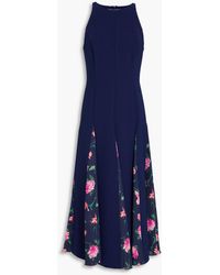 Carolina Herrera - Floral-printed Georgette-paneled Pleated Crepe Midi Skirt - Lyst
