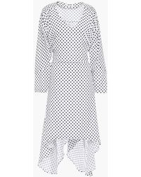 Each x Other Asymmetric Belted Polka-dot Crepe De Chine Dress - White