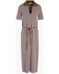 Tory Burch - Belted Striped Jacquard-knit Midi Dress - Lyst