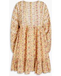 byTiMo - Gathered Floral-print Cotton Mini Shirt Dress - Lyst