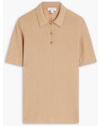 Sunspel Ribbed Merino Wool And Silk-blend Polo Shirt - Natural