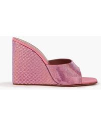 AMINA MUADDI - Lupita Iridescent Crystal-Embellished Satin Wedge Mules - Lyst