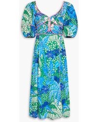 FARM Rio - Cutout Floral-print Linen-blend Midi Dress - Lyst