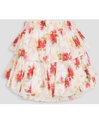 LoveShackFancy - Tiered Floral-print Cotton Mini Skirt - Lyst