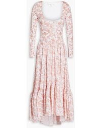 Caroline Constas - Millie Gathered Floral-print Jersey Midi Dress - Lyst