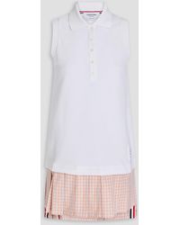 Thom Browne - Pleated Printed Cotton-piqué And Jacquard Mini Dress - Lyst