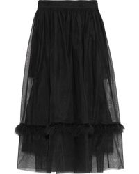 Simone Rocha Feather-trimmed Gathered Tulle Midi Skirt Black