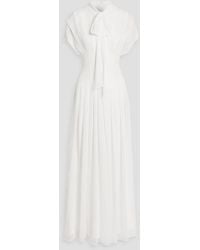 Mikael Aghal - Pussy-Bow Pleated Chiffon Maxi Dress - Lyst