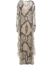 Roberto Cavalli Cold-shoulder Embellished Snake-print Silk-chiffon Kaftan Animal Print - Multicolour