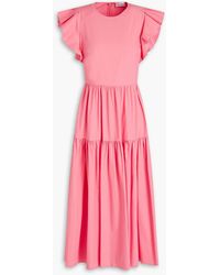 RED Valentino - Ruffled Tiered Stretch-cotton Poplin Midi Dress - Lyst
