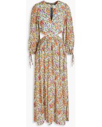 Maje - Cutout Floral-print Georgette Midi Dress - Lyst