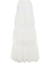 Costarellos Embroidered Crepon-paneled Lace Maxi Skirt - White