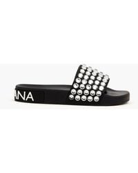 Dolce & Gabbana - Crystal-Embellished Leather Slides - Lyst
