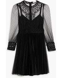 RED Valentino - Cord-trimmed Pleated Point D'esprit Mini Dress - Lyst