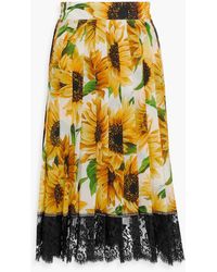Dolce & Gabbana - Pleated Floral-print Silk-blend Crepe De Chine Skirt - Lyst