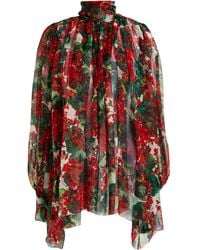 Dolce & Gabbana - Gathe Floral-print Silk-chiffon Blouse - Lyst