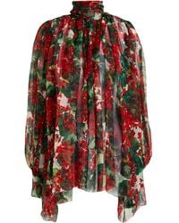 Dolce & Gabbana - Gathe Floral-print Silk-chiffon Blouse - Lyst