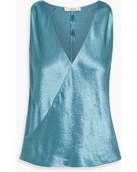 Vince - Wrap-Effect Crinkled-Satin Top - Lyst