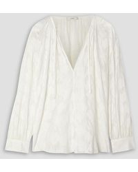 Vince - Shirred Silk And Cotton-blend Jacquard Blouse - Lyst