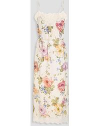 Zimmermann - Belted Lace-trimmed Floral-print Crepe De Chine Midi Slip Dress - Lyst