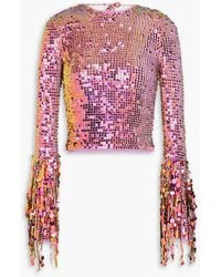 retroféte - Miriam Open-back Fringed Sequined Crochet-knit Top - Lyst