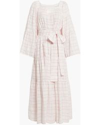 Lisa Marie Fernandez Gathered Checked Linen And Cotton-blend Maxi Dress - Multicolour