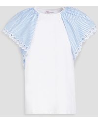 RED Valentino - Broderie Anglaise-trimmed Cotton-jersey T-shirt - Lyst