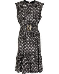 Boutique Moschino Belted Gathered Floral-print Crepe Dress - Black