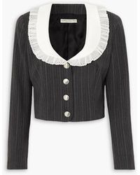 Alessandra Rich - Cropped Broderie Anglaise-trimmed Pinstriped Wool-blend Jacket - Lyst