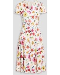 Mikael Aghal - Midikleid aus einer baumwoll-leinenmischung mit floralem print und falten - Lyst