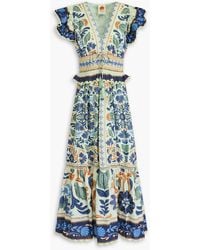 FARM Rio - Embellished Printed Swiss-dot Cotton Midi Dress - Lyst