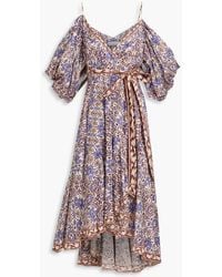 Zimmermann - Cold-Shoulder Printed Cotton Midi Wrap Dress - Lyst