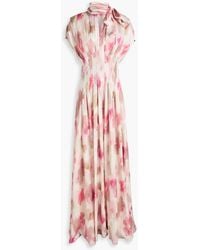 Mikael Aghal - Pussy-Bow Printed Crepe De Chine Maxi Dress - Lyst