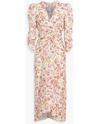 Isabel Marant - Ruched Printed Satin-Jacquard Midi Dress - Lyst