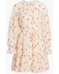 Saloni - Pixie Belted Embroidered Silk-blend Chiffon Mini Dress - Lyst