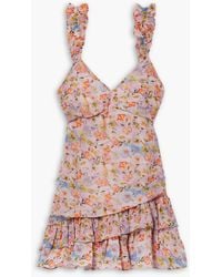 LoveShackFancy - Desra Ruffled Floral-print Crepon Mini Dress - Lyst