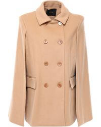 Maje Double-breasted Wool And Cashmere-blend Felt Cape Camel - Natural