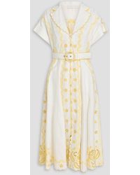 Zimmermann - Belted Embroidered Linen Midi Shirt Dress - Lyst