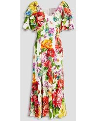 Dolce & Gabbana - Floral-print Silk-blend Satin-crepe Midi Dress - Lyst