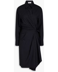 Brunello Cucinelli - Draped Pinstriped Wool-blend Wrap Dress - Lyst