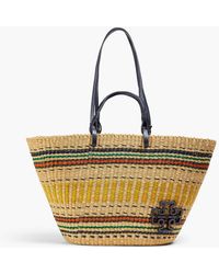 Tory Burch - Ella Striped Straw Leather Tote - Lyst