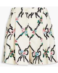 Boutique Moschino Pleated Floral-print Crepe Shorts - White