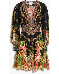 CAMILLA - Crystal-Embellished Printed Silk Crepe De Chine Mini Dress - Lyst