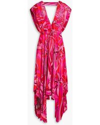 FARM Rio - Cutout Printed Satin Midi Dress - Lyst