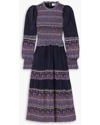 Sea - Adella Shirred Printed Silk Crepe De Chine Midi Dress - Lyst