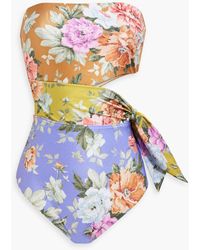 Zimmermann - Cutout Floral-print Bandeau Swimsuit - Lyst